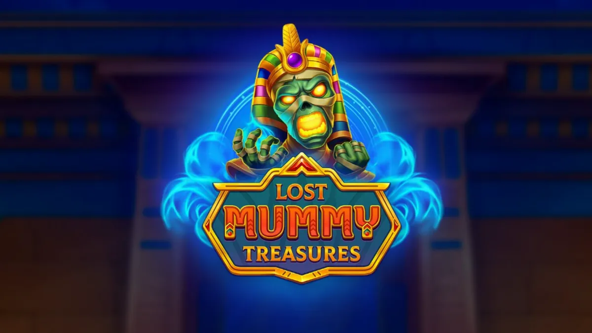 Tampilan visual slot Lost Mummy Treasures dengan simbol dewa Mesir dan latar belakang kuil emas.